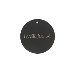 Hängetikett Hyvää joulua, svart rund UTFÖRSÄLJNING